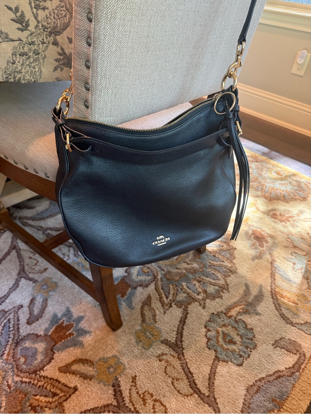 Coach Black Pebble Leather Shoulder Bag with Gold Hardware